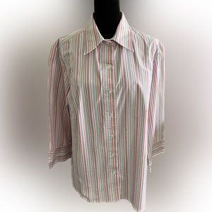 Lands End Wrinkle Resistant Button Up 3/4 Length Sleeve Shirt - Size 18W - EUC